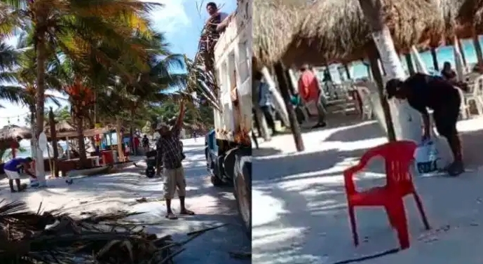 Habitantes comienzan trabajos de limpieza en el malecón de Mahahual