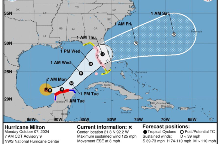 🔸 ACTUALIZACIÓN 🔸 Bandas del huracán Milton impactarán Campeche, Yucatán y Quintana Roo con categoría 4