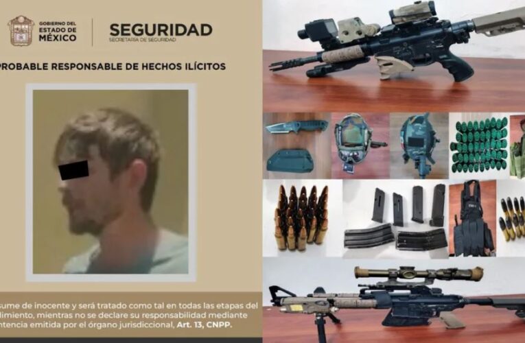 Detienen a norteamericano con armas de uso exclusivo del Ejército y credencial de la CIA en Edomex