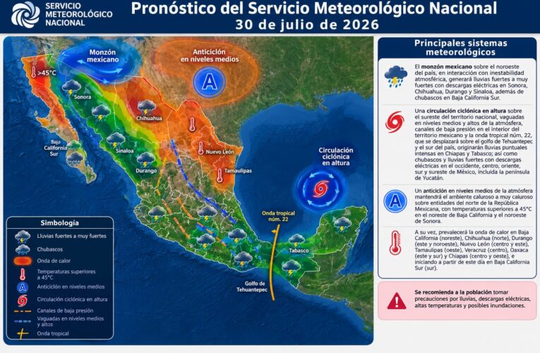 La onda tropical número 22 se desplazará sobre el golfo de Tehuantepec y el sur del país
