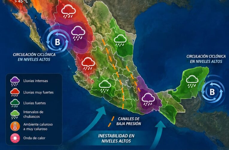 Habrá lluvias fuertes en el centro, sur y sureste del territorio nacional