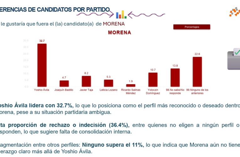 Yoshio Ávila encabeza preferencias entre perfiles de morena con 32.7%